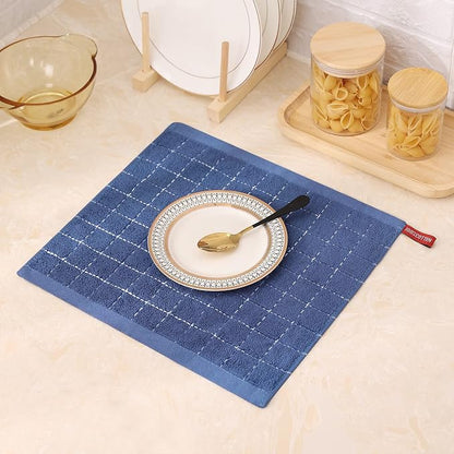 Mordimy 100% Cotton Terry Cloth Dish Cloths, Soft and Absorbent Checkered Dish Towels, Quick Drying Dish Rags for Washing Dishes, 8 Pack, 12 x 12 Inches, Navy Blue
