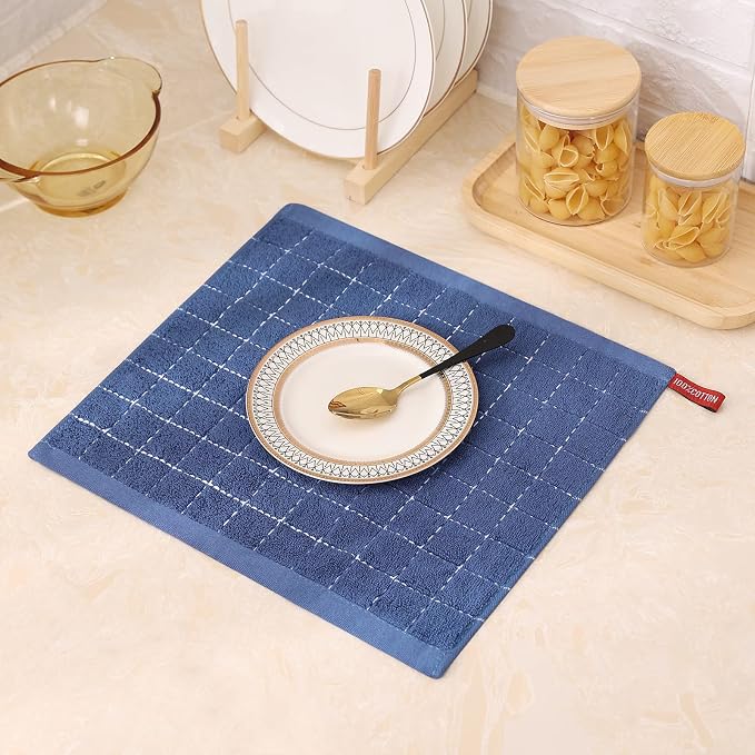 Mordimy 100% Cotton Terry Dish Cloths, Soft and Absorbent Checkered Dish Towels, Quick Drying Dish Rags for Washing Dishes, 6 Pack, 12 x 12 Inches, Navy Blue