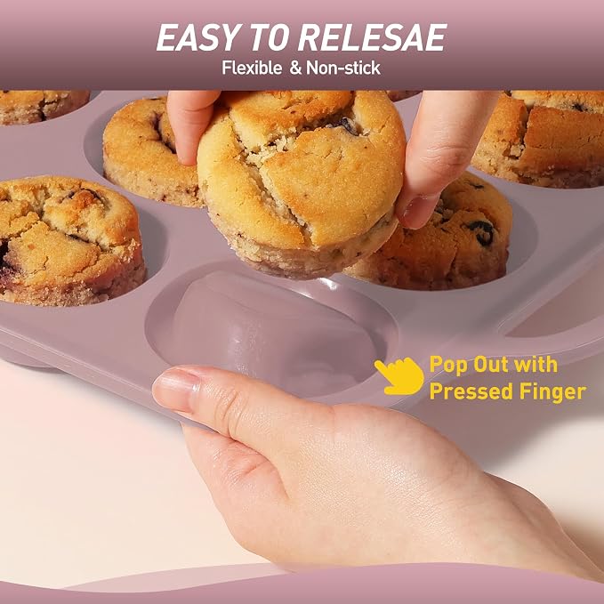 Socisen 12 Cups Silicone Muffin Pan with Metal Reinforced Frame Regular Size Cupcake Pan Tray Egg Bites Silicone Cookie Molds Muffin Tin Best Baking Pans Tart Pan Sheet Set Reusable Cupcake Liners