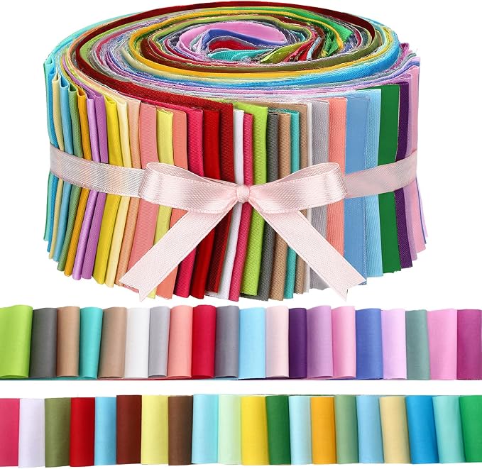 Kingdder 70 Pcs Solid Color Jelly Fabric Quilting Strips, 2.55 Inch Precut Cotton Patchwork Roll Cotton Quilting Fabric Bundle for Quilters and Sewing DIY Crafts