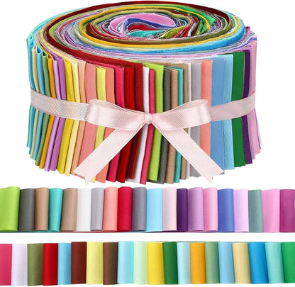 Kingdder 70 Pcs Solid Color Jelly Fabric Quilting Strips, 2.55 Inch Precut Cotton Patchwork Roll Cotton Quilting Fabric Bundle for Quilters and Sewing DIY Crafts