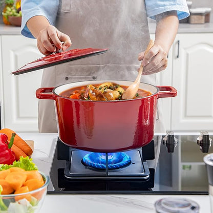 Velaze 6 QT Enameled Cast Iron Dutch Oven, Dual Handles Pot with Lid, Heavy-Duty Non-stick Round Oven for Bread Baking, Stewing, Roasting, Good Sealing for All Heat Source (Red)