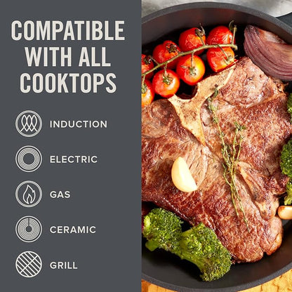DASH Zakarian x Nonstick Cast Iron Skillet - Versatile Frying Pan Cookware - Oven-Safe Searing Skillet with Pour Spout and Quick-Clean Surface - Rust-Resistant - Cranberry, 11-Inch