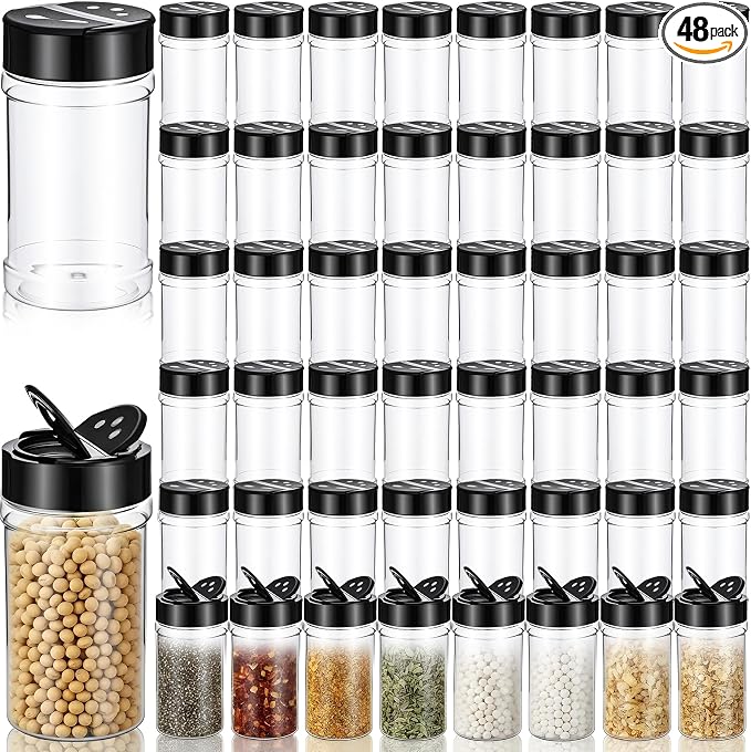 48 Pack 6 Oz Plastic Spice Jars with Shaker Lids, Clear Empty Seasoning Containers, BPA-Free PET Spice Bottles for Powders & Dry Goods