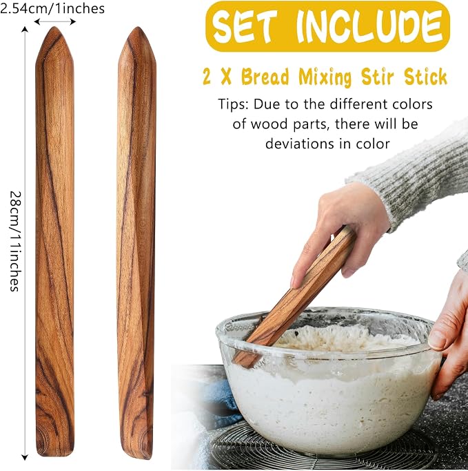 11 Inch Wooden Sourdough Bread Mixing Stir Stick Spurtle Wooden Sourdough Bread Making Tools Paddle Stirring Stick for Kitchen Cooking(Teak)