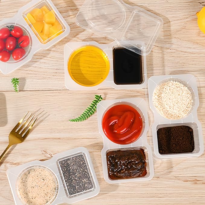 Pure Future 30-Pack Reusable Double Compartment Snack Containers with Lids - Bulk Value Meal Prep Bento Boxes for Kids School Lunch, Fruit & Dips, BPA-Free