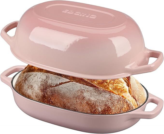EDGING CASTING Enameled Cast Iron Oval Dutch Oven Pot with Lid, Dutch Oven for Sourdough Bread Baking, Bread Oven, Bread Dutch Oven, Oval Bread Pan, 7qt, Pink