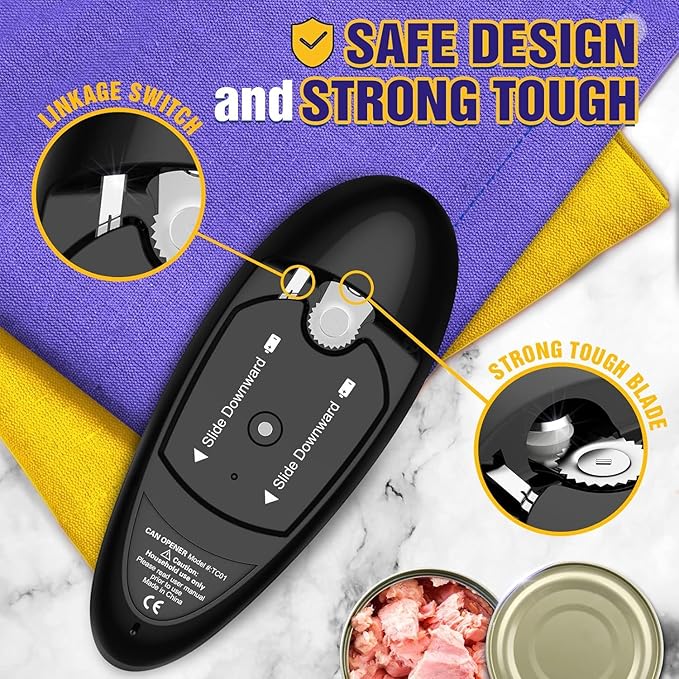 One Touch Battery Operated Electric Can Opener Fits Almost Size Can With Smooth Edge, Hands Free Electric Can Openers for Kitchen, Kitchen Gadgets Automatic Can Openers for Seniors, Arthritis Black