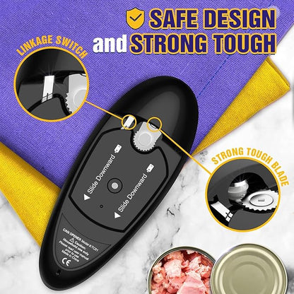 One Touch Battery Operated Electric Can Opener Fits Almost Size Can With Smooth Edge, Hands Free Electric Can Openers for Kitchen, Kitchen Gadgets Automatic Can Openers for Seniors, Arthritis Black