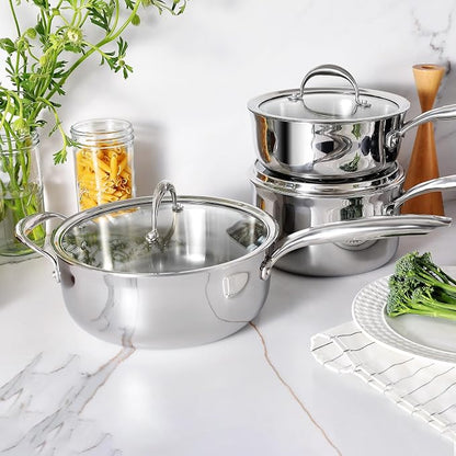 KEAWELL K3 Premium 4-Quart Tri-Ply Fully Clad Stainless Steel Sauté Pan with Lid, Induction & Oven Safe up to 600°F, Even Heating, Professional Cookware for All Stovetops (4-Qt)