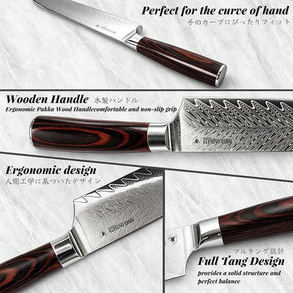 6 Piece Japanese Damascus Knife Set, Professional Chef Knife Set with VG10 Steel Core, Ultra Sharp 67-Layer Kitchen Knives, Pakkawood Handle Gift Box