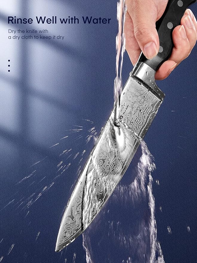 Knife Set, D.Perlla 15 Pieces Kitchen Knife Set with Built-in Sharpener, High Carbon Stainless Steel Knife Block Set with Unique Waved Pattern, Triple Riveted Ergonomic Handle, Black