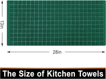 Mordimy 100% Cotton Terry Cloth Kitchen Towels, Super Soft and Absorbent Dish Towels for Drying, Checkered Designed Hand Towels for Kitchen, 13 x 28 Inches, 4 Pack, Dark Green