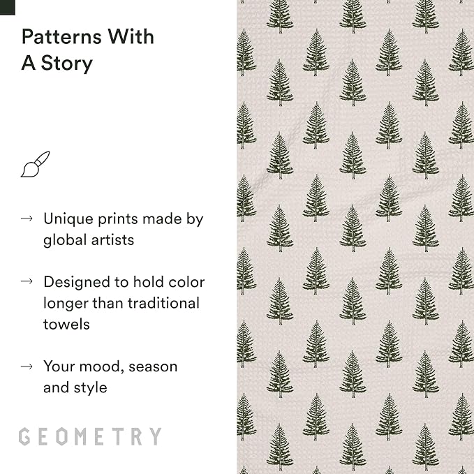 GEOMETRY Bar Towels for Kitchen Premium Towels for Cleaning Dishes & Glassware - Absorbent & Fast Drying Kitchen Towels - Pine, 12" x 14" - 1-Piece