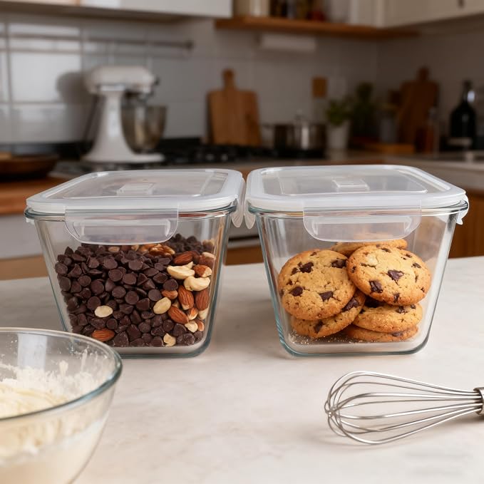 2 Pack 2600ml/88oz Large Glass Storage Containers With Lids - Meal Prep Containers With Leak Proof Locking - Glass Food Containers For Baking, Microwave, Oven