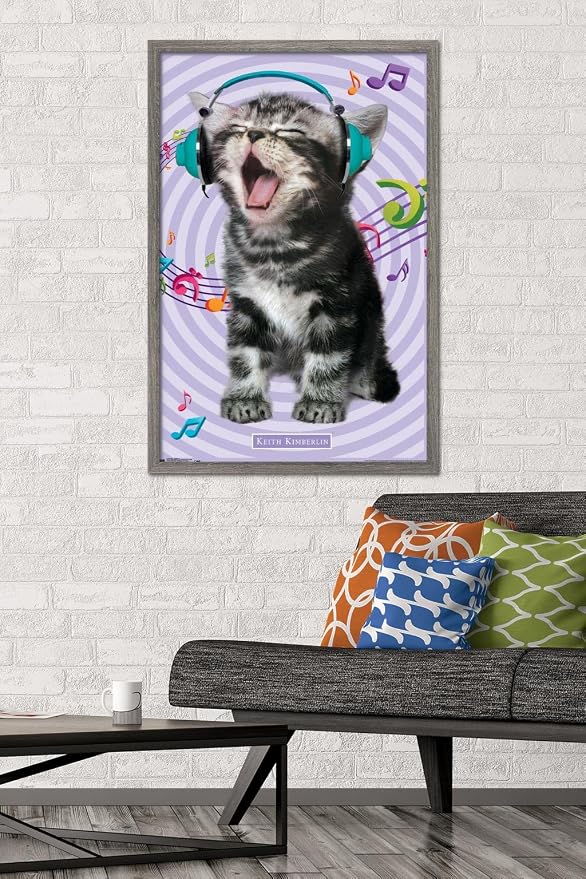 Trends International Keith Kimberlin - Kitten - Singing Wall Poster, 22.375" x 34", Barnwood Framed Version