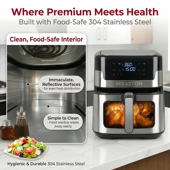 8.5QT Air Fryer with Visual Window, Large Family Size XL Airfryer with 8 Presets, Stainless Steel Oven for Fast Healthy Cooking, Reheat & Crisp, Dishwasher Safe, Gift Box Included