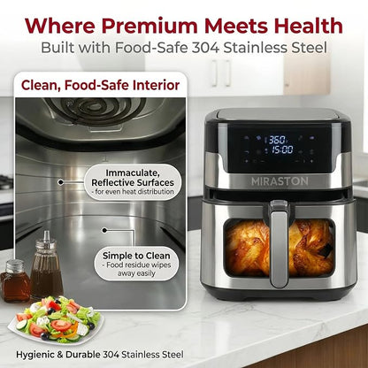8.5QT Air Fryer with Visual Window, Large Family Size XL Airfryer with 8 Presets, Stainless Steel Oven for Fast Healthy Cooking, Reheat & Crisp, Dishwasher Safe, Gift Box Included