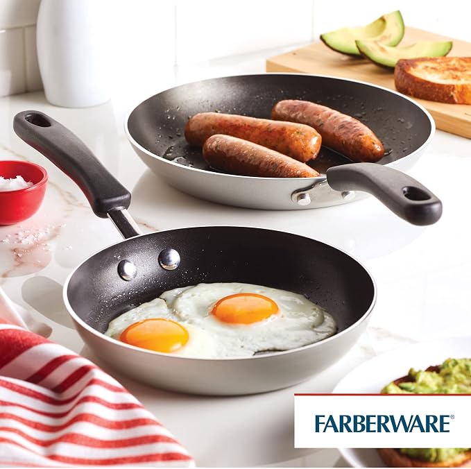 Farberware Cookstart Aluminum DiamondMax Nonstick Skillet Set, 2-Piece Cookware Set, Silver