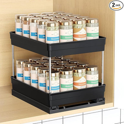 Mystozer Pull Out Spice Rack Organizer for Cabinet, Slide Out Spice Racks Organizer, Easy to Install Spice Cabinet Organizers, 8.26''Wx10.6''Dx8.7''H, 1 Pack-2 Tier(Black)