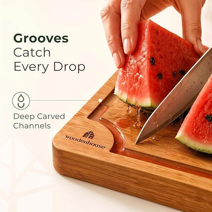 Wood Cutting Board Set of 3 - Sturdy & Easy to Clean Bamboo Wooden Cutting Boards for Kitchen - 3 Sizes of Chopping Board with Juice Grooves for Meal Prep, Everyday Use, Housewarming Gift