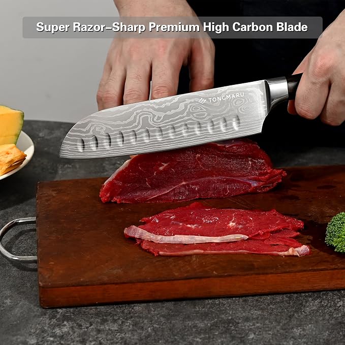 Santoku Knife, 7 inch Professional High Carbon Razor Super Sharp German Stainless Steel - Japanese Chef Kitchen Knife with Ergonomic Forged PakkaWood Handle, with Luxury Gift Box, for Family