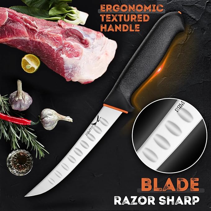 Golden Bird Professional Boning Knife - 6 Inch Stainless Steel Fillet for Meat Cutting, Multifunction Butcher, Granton Edge Breaking, Razor Sharp Chef Knife, Gifts for Men Women