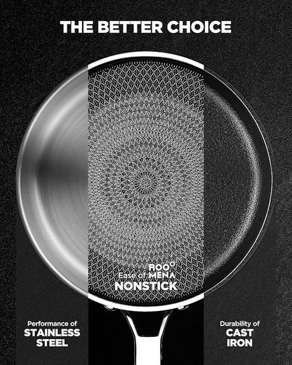 Nonstick Frying Pan Set, Non-Toxic Tri-Ply Hybrid Ceramic Skillet 3 Piece, 8, 10 & 12 Inch Stainless Steel Pans, PFAS/PFOA/PTFE Free, Metal Utensil Safe, Dishwasher & Oven Safe, Upgraded Version