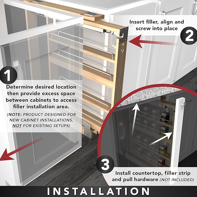 Rev-A-Shelf Kitchen Cabinet Pullout Wall Filler Wooden Organizer Slide Out Pantry Storage w/Soft-Close in Multiple Sizes, 3 x 36 in, 432-WFBBSC36-3C