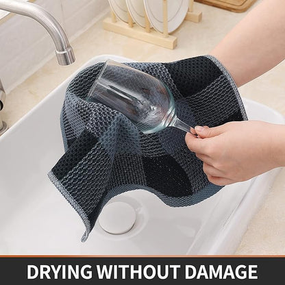 Homaxy 100% Cotton Waffle Weave Check Plaid Dish Cloths, 12 x 12 Inches, Super Soft and Absorbent Dish Towels Quick Drying Dish Rags, 6-Pack, Black & Grey