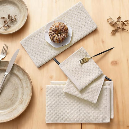 Homaxy 100% Cotton Kitchen Towels and Dishcloths Set, 12 x 12 & 15 x 25 Inches, Set of 12 Bulk Terry Cloth Dish Towels, Super Soft and Absorbent Hand Towel with Hanging Loop, Beige