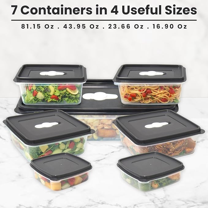 Neez 14PCS Vacuum Plastic Food Storage Container Set with Vented Lids (20 Cups) - Airtight, Microwave, Dishwasher Safe, Airlock lids - Perfect for Meal Prep, Leftovers