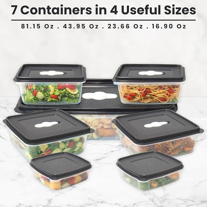 Neez 14PCS Vacuum Plastic Food Storage Container Set with Vented Lids (20 Cups) - Airtight, Microwave, Dishwasher Safe, Airlock lids - Perfect for Meal Prep, Leftovers