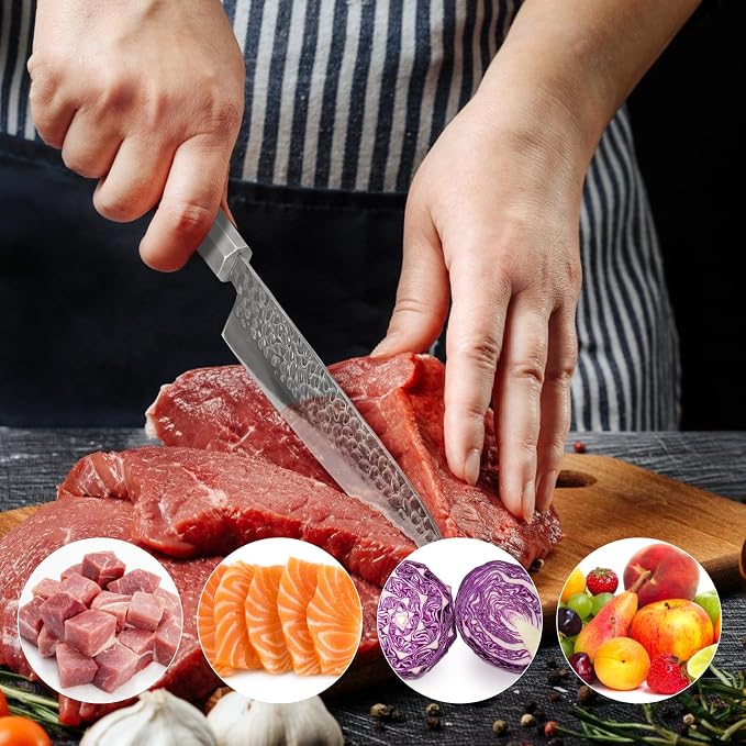 Japanese Chef Knife 8 Inch Professional Chef's Knife Ultra Sharp Kitchen Knife Japanese 9-Layers VG-10 Clad, Chef Knife for Meat Vegetable Fruit Meat & Sushi Knife with Sheath & Case