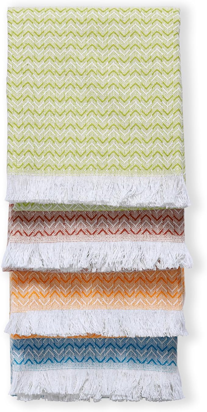 TWINY threads Chevron Weave Kitchen Towel Multi Color Set, Premium 100% Cotton Kitchen Linen, Absorbent, Quick Drying, Machine Washable, Multi Purpose Towel for Drying Dishes, Set of 4, 16"x26"
