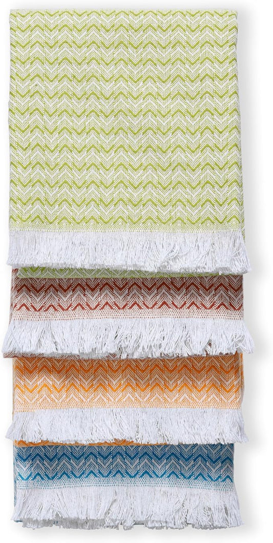TWINY threads Chevron Weave Kitchen Towel Multi Color Set, Premium 100% Cotton Kitchen Linen, Absorbent, Quick Drying, Machine Washable, Multi Purpose Towel for Drying Dishes, Set of 4, 16"x26"