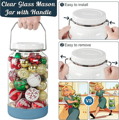 1.5 Gallon Huge Glass Jar with Airtight Lid, Wide Mouth Large Mason Jars for Fermenting, Pickling, Canning, Water Glassing Eggs, Kombucha, and Food Storage – with Handle & Scale Marks(2 Packs)