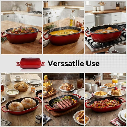 Northriver Casting Enameled Cast Iron Oval Dutch Oven for Bread Baking，12"x8" Bread Pot with Lid，Ideal for Sourdough, Artisan Loaves & Family Meals，5 Qt