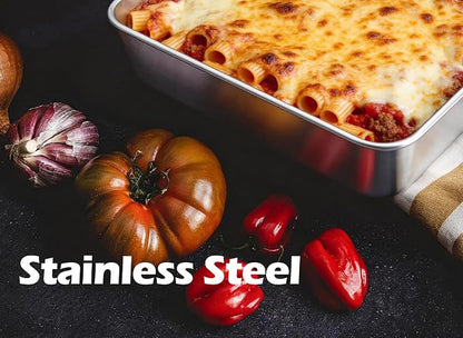 Leonyo Stainless Steel 9x9 Baking Pan with Lids, 2 Set 9IN x 9IN Metal Square Cake Pans with Lids, Commercial Brownie Pans Baking Dish for Lemon Bars, Dishwasher Safe(Except for Plastic Lids)