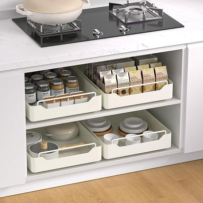KMC Cabinet Pull-Out Organizer – No Screw, Double Layers Drawers, Peel & Stick Sliding Pantry Shelf – Kitchen Pullout with Home Adhesive