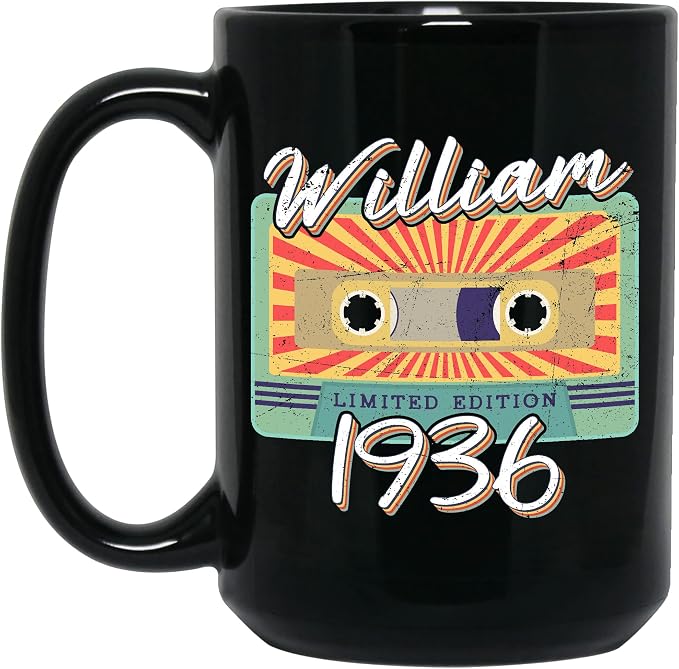 Personalized Vintage Cassette Tape Vintage 1936 Mug, Custom Your Name, 1936 Retro Coffee Mug, 86th Birthday Present Gifts, 1936 Birthday Gift For Friends Family, Customizable Black Tea Cups