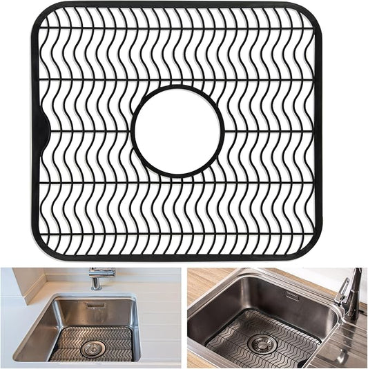 DecorRack Black Sink Protectors for Kitchen, Plastic 12" x 11" Dish Rack, Protect Sink from Stains, Damage, Scratches, Dishwasher Safe Grid Mat for Kitchen (Black)