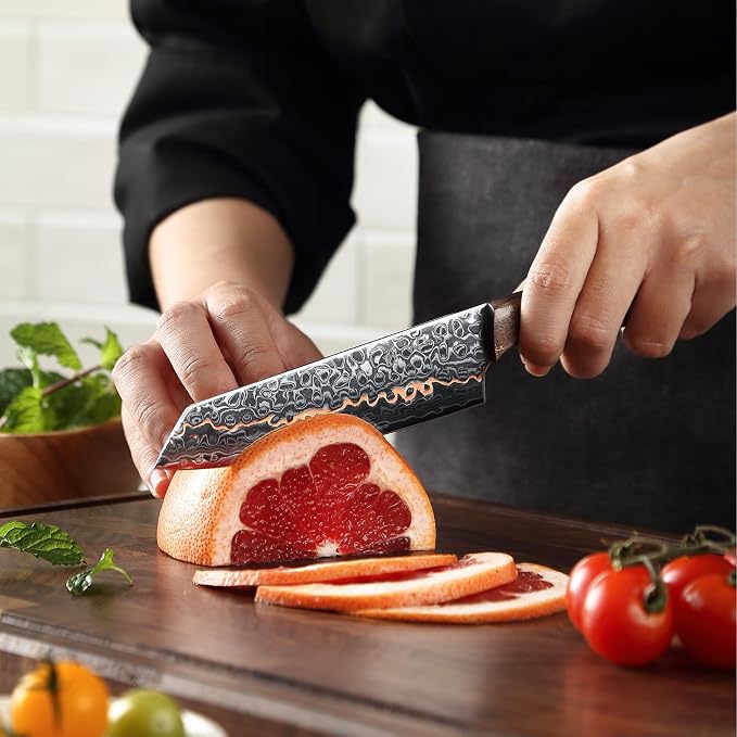 Wakoli Kawa Damascus Kitchen Knife Set, 3-Piece Professional Chef Knife Set with Copper Inlay | 67-Layer Damascus Steel with VG10 Core | Maple Stabilized Wood Handles | Gift Box
