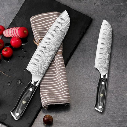 MOSFiATA 7" Santoku Knife with 5.5inch Santoku Knife, German High Carbon Stainless Steel EN.4116