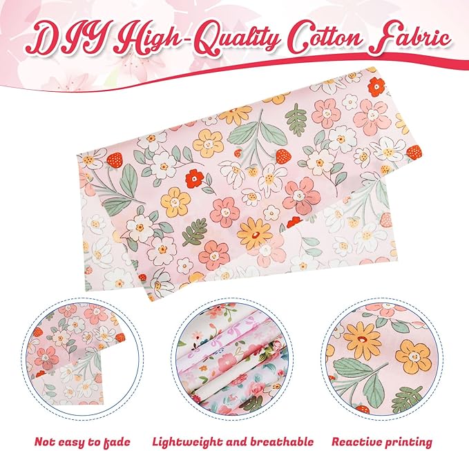 Tatuo 30 Pcs 10 x 10 Inches Pink Floral Cotton Fabric Bundle Squares Patchwork Floral Fabric Sewing Quilting Bundles Assorted Pattern Cloth for DIY Scrapbook Craft Making