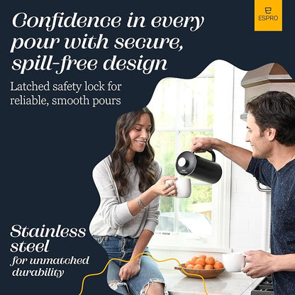 ESPRO Pro P7 French Press Stainless Steel 304 – Patented Double Walled Micro-Filter Insulated French Press Coffee Maker, Grit-Free Brew - Heat Resistant BPA Free - Matte Black - 18oz