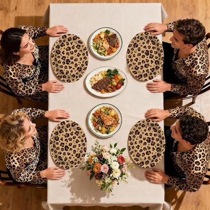 50Pcs Cheetah Print Oval Paper Plates 10" x 12" Large Disposable Heavy Duty Brown Leopard Print Paper Platter Safari Animal Leopard Dessert Plate for Cheetah Birthday Baby Shower Party Decorations