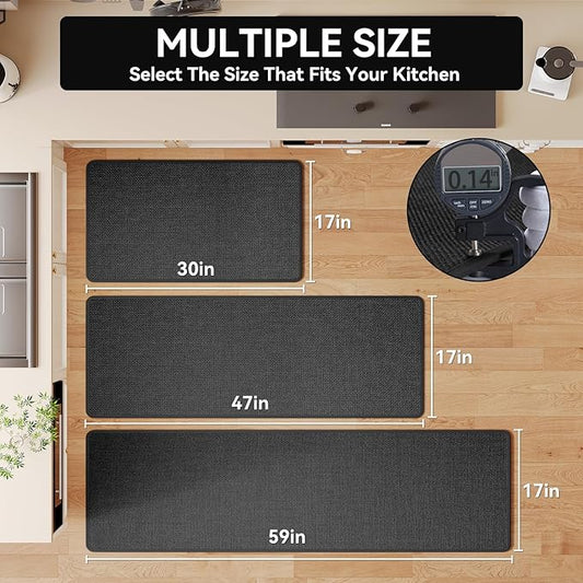 YDKGL Kitchen Mats for Floor, Super Absorbent Kitchen Rugs Non Slip Washable, Soft Imitation Linen Braided Kitchen Runner Rug, Standing Mat Kitchens Sink Mat, Easy to Clean, Black 17x71