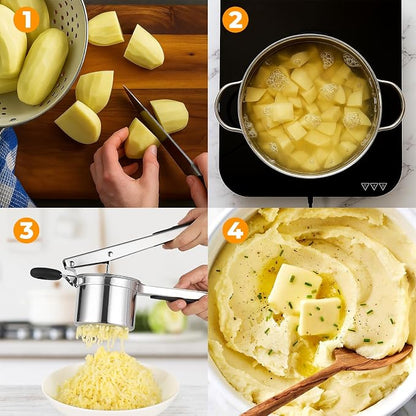 Potato Ricer Stainless Steel, Large Potato Masher 15oz, Heavy Duty Ricer Kitchen Tool for Perfect Mashed Potatoes, Potato Press and Mash Kitchen Gadget, Spaetzle Maker for Noodle
