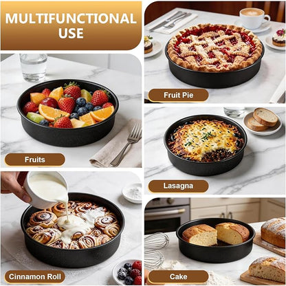 P&P CHEF 9 Inch Cake Pan Set of 4, 4 Pieces Nonstick Round Cake Baking Pans, Stainless Steel Smash Layer Cake Tin Bakeware for Cooking Steaming, Healthy & Sturdy, Oven & Dishwasher Safe